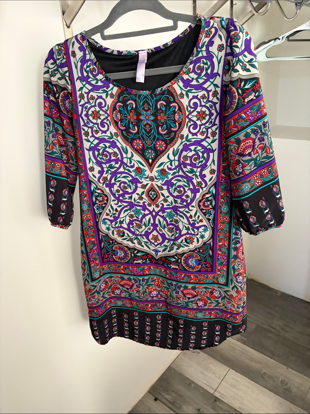 Alya Multicolor Paisley & Floral Long Sleeve Tunic Dress